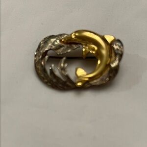 Gold & Silver Dolphin Wave Brooch